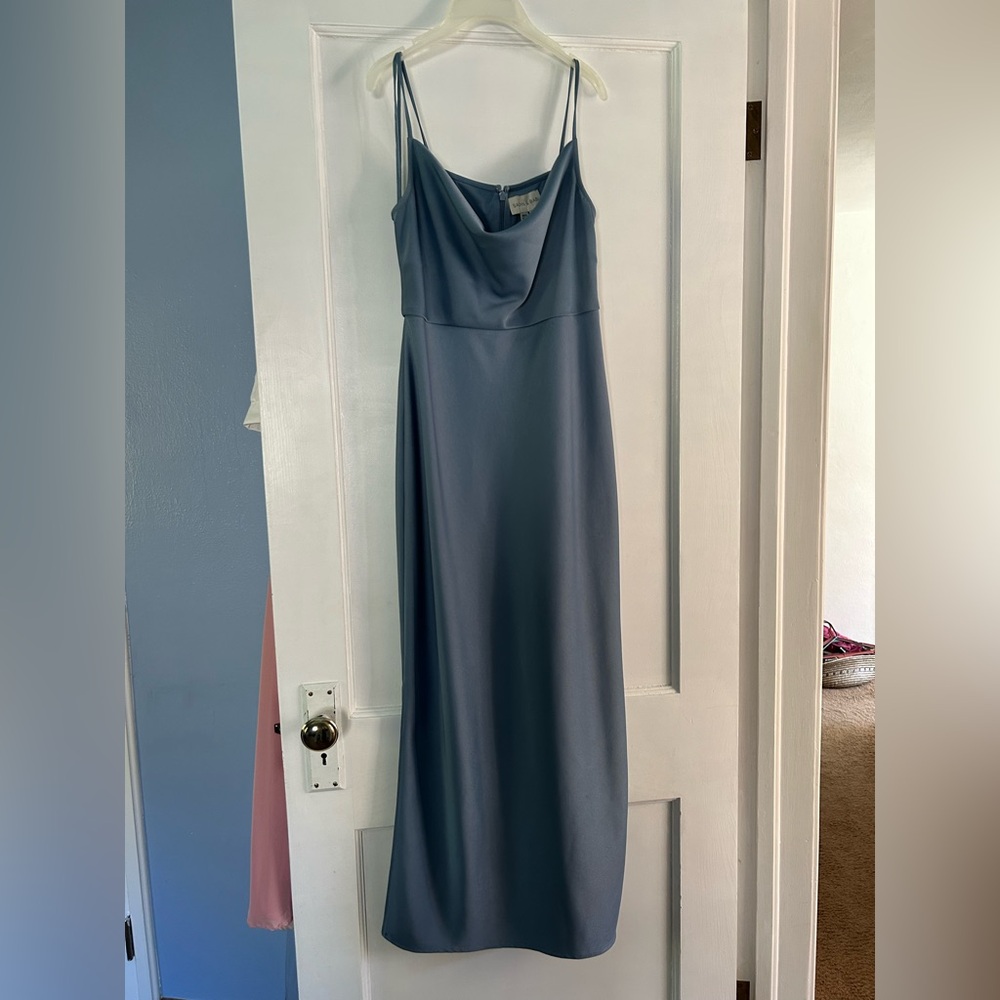 Anthropologie Blue BHLDN Satin Cowl Neck Dress